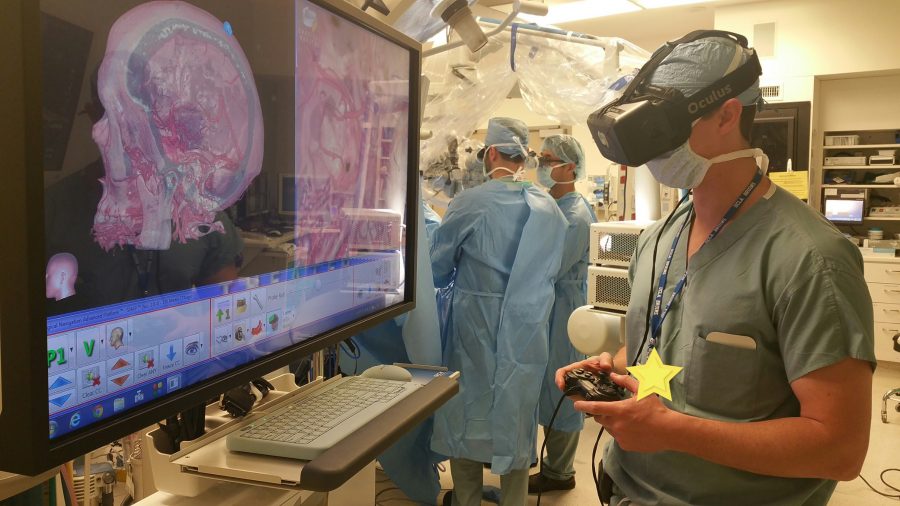 UCLA medical students using VR to explore  brain activity.