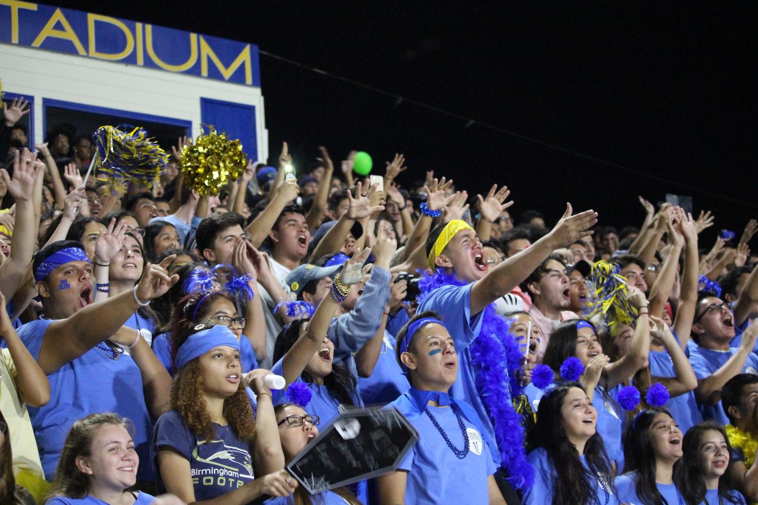 The+student+section+at+BCCHS+react+during+the+La+Salle+game.