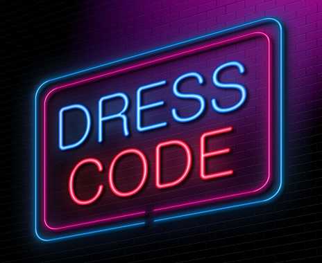 Illustration depicting an illuminated neon sign with a dress code concept.