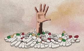 A hand reaching to get out of the turmoils that come with opioid addiction. 
