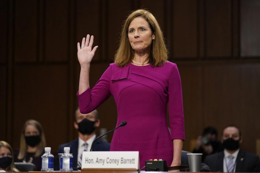 Newly appointed Justice Amy Coney Barrett pledging at her confirmation hearing.