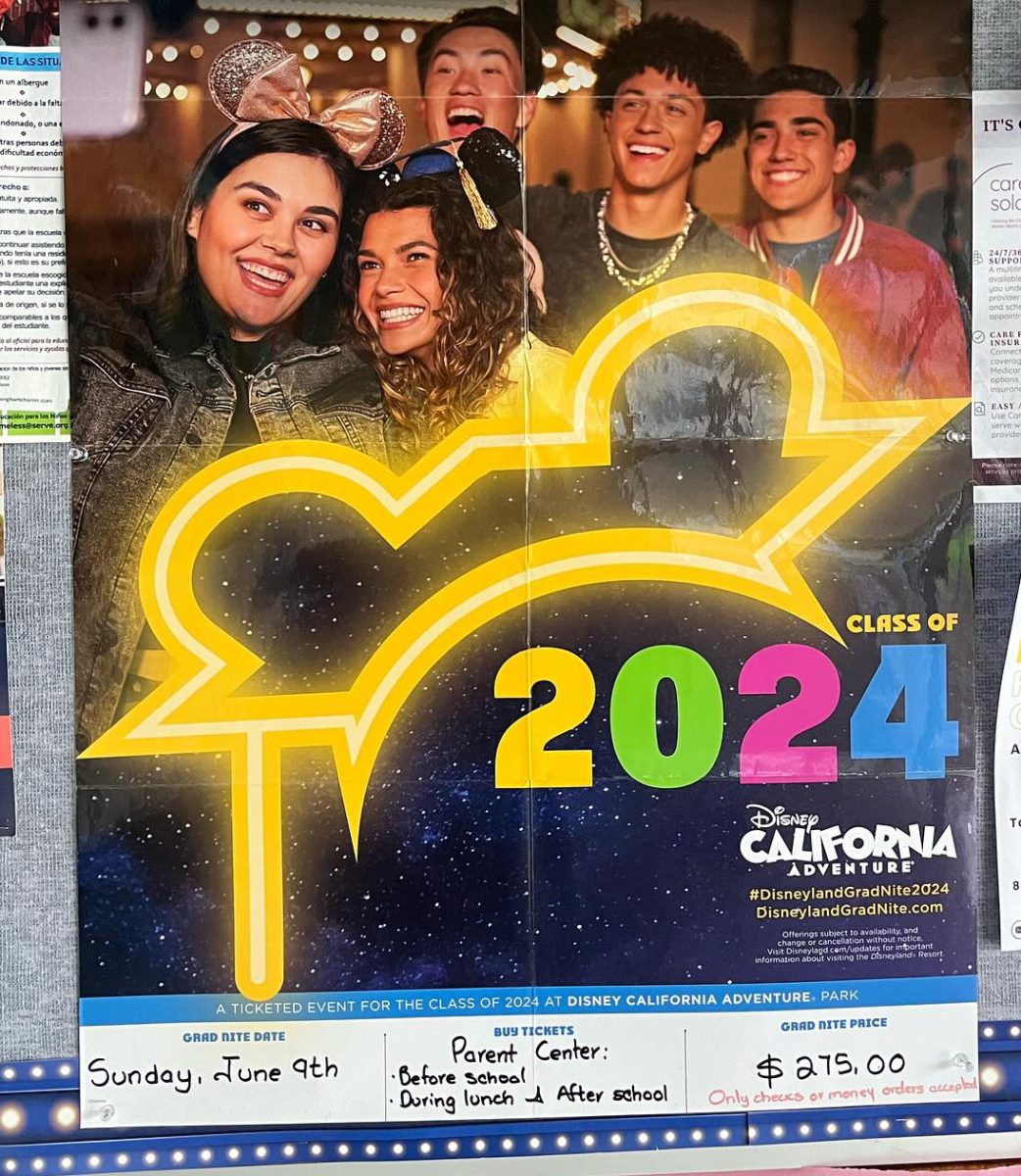 Grad Nite 2024 poster outside the BCCHS counseling center showing the date & price for the event. (photo: Andrew Aguirre-Barragan (12))