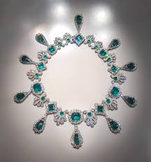 Stolen from the Louvre Museum, or, Musée du Louvre, this emerald diamond necklace, crafted by François-Régnault Nitot, made in 1810 known as Napoleon's Emerald Wedding Gift to his second wife, Empress Marie-Louise. This ornate necklace features 32 emeralds and 1,138 diamonds, including 874 brilliant cuts and 264 rose cuts. With a worth of approximately $102 million. (photo: Wikimedia Commons)